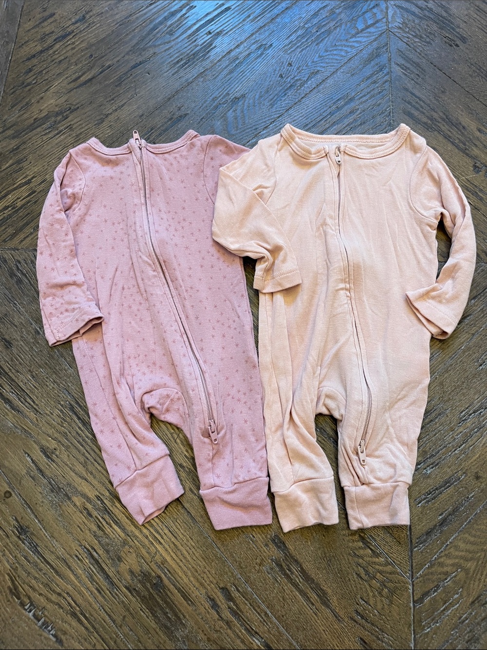 Cloud Island One-Piece Sleepers in Blush Pink and Pale Pink